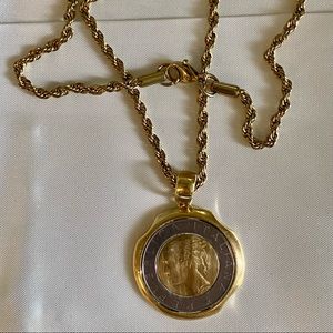 Gold Toned Bezel Set 1988 Lire Coin Necklace